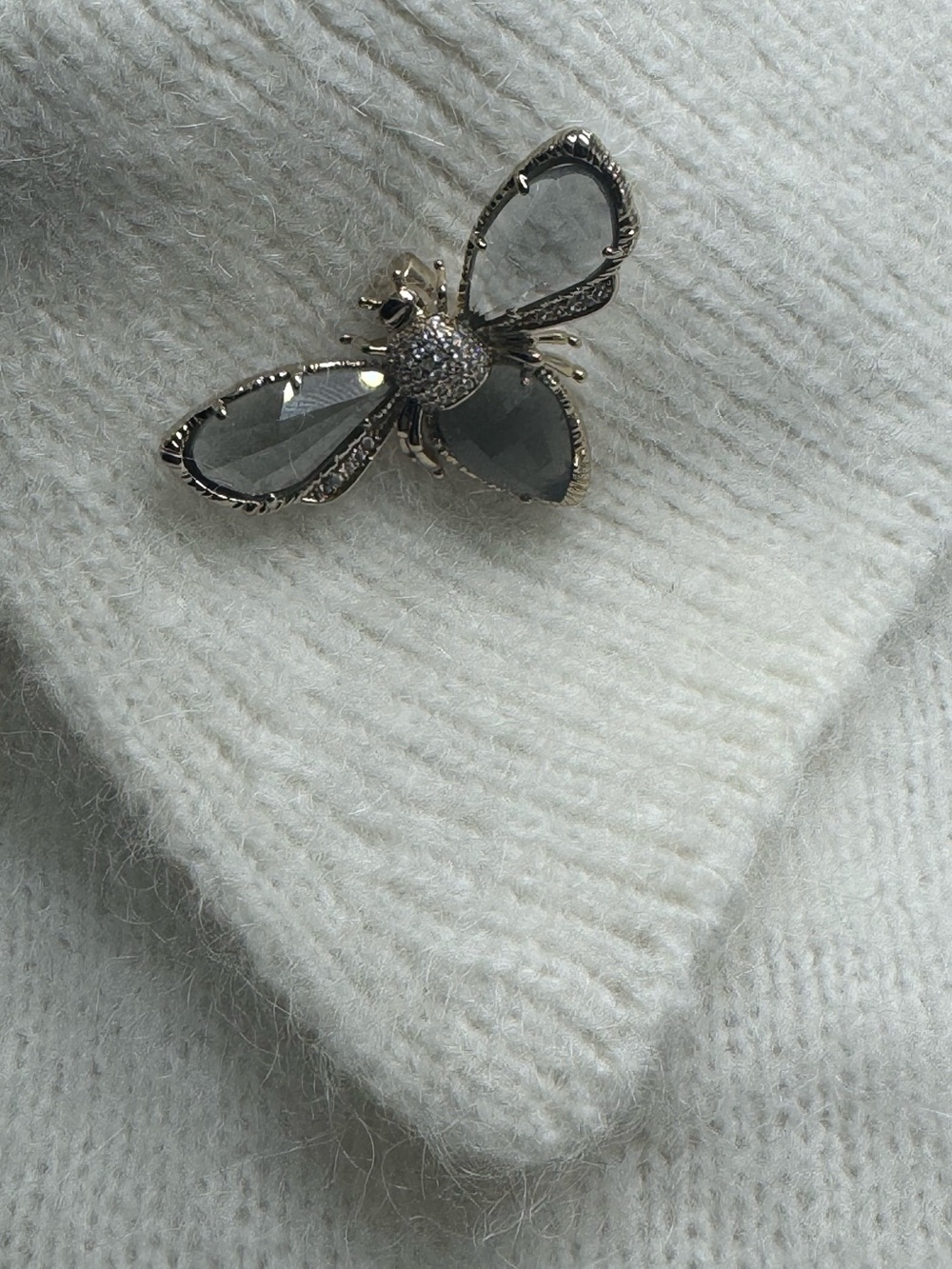 Smoky Crystal Bee Brooch Rhinestone Insect Pin - Picture 3 of 6